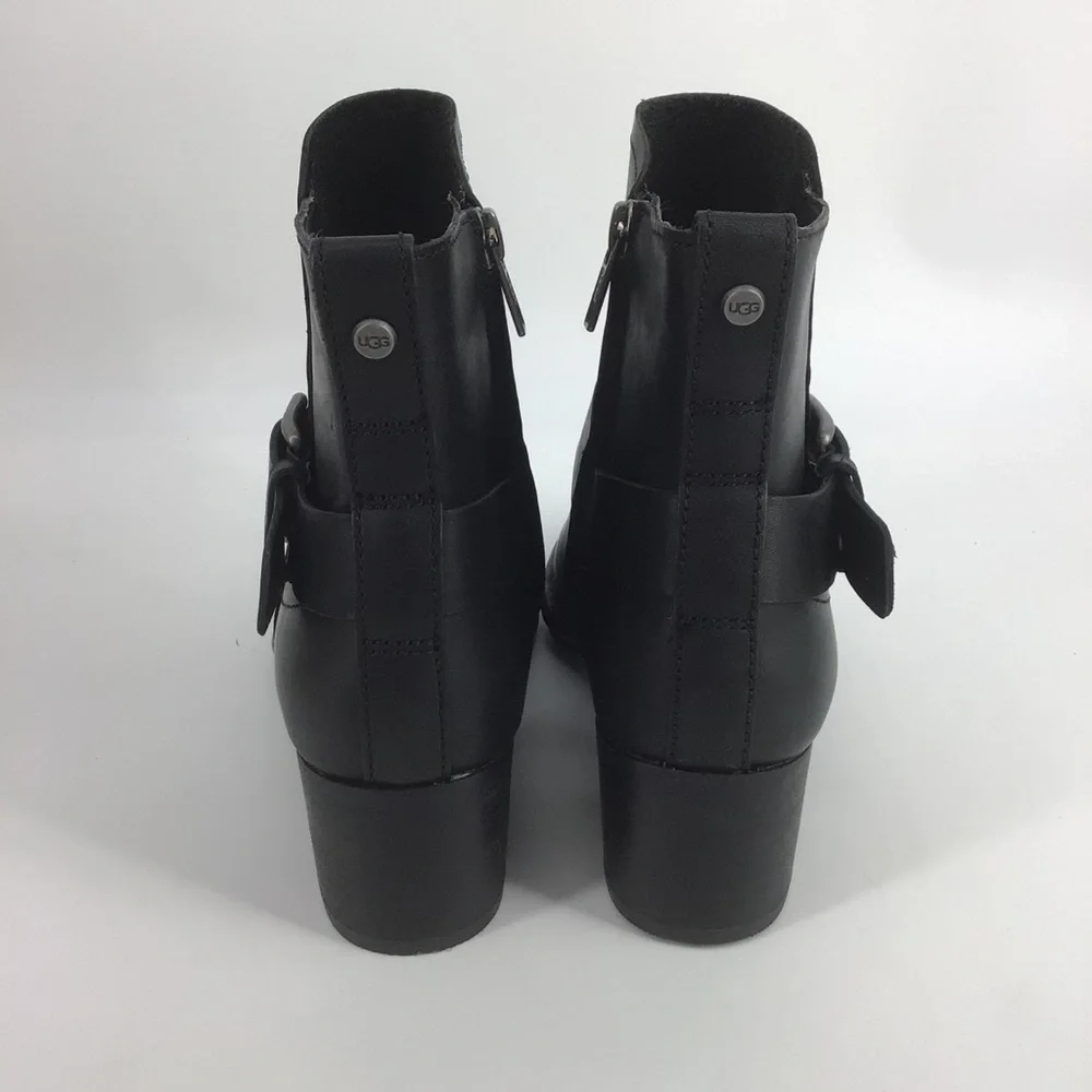 Ugg Atwood Black Leather Ankle Bootie NWT